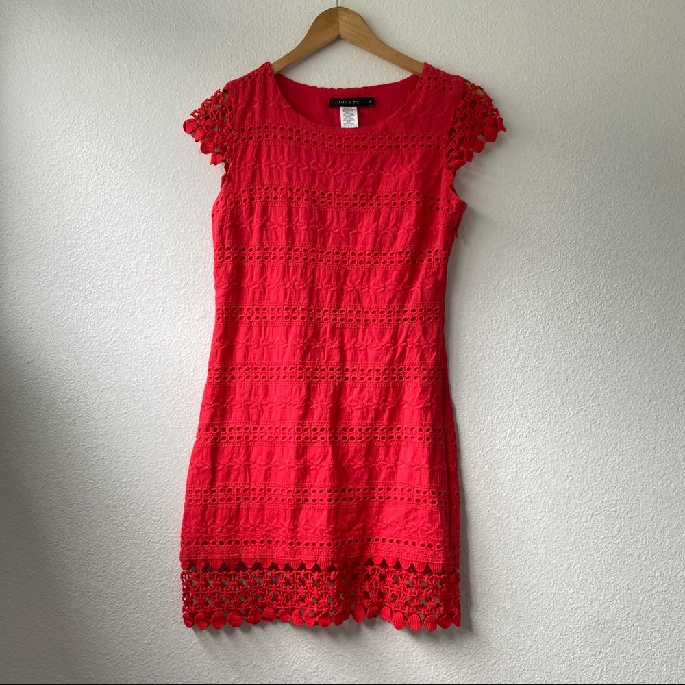 Coral Crochet Cap Sleeve Dress